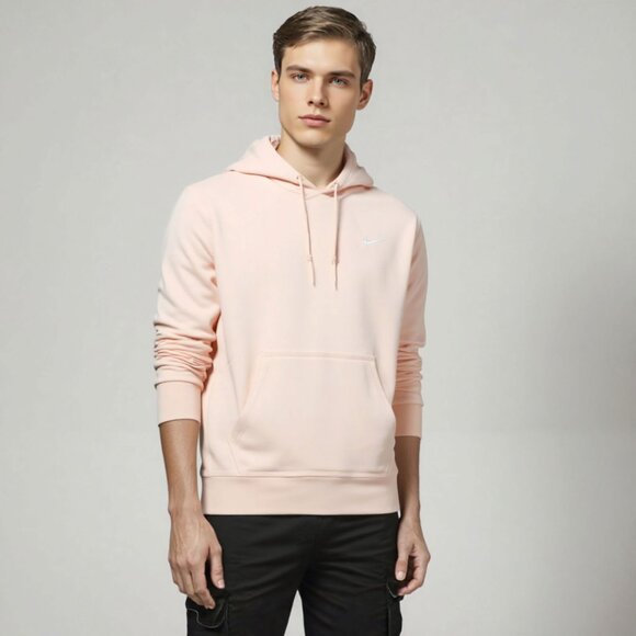 Nike Men's Club Fleece Hoodie Pullover Ice Peach Sweatshirt Sportswear - Picture 4 of 10